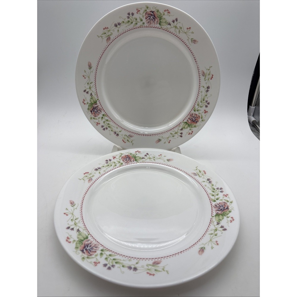 Set Of 2 Arcopal Victorian Charm Plates Dinner 10 3/4" Pink Flowers